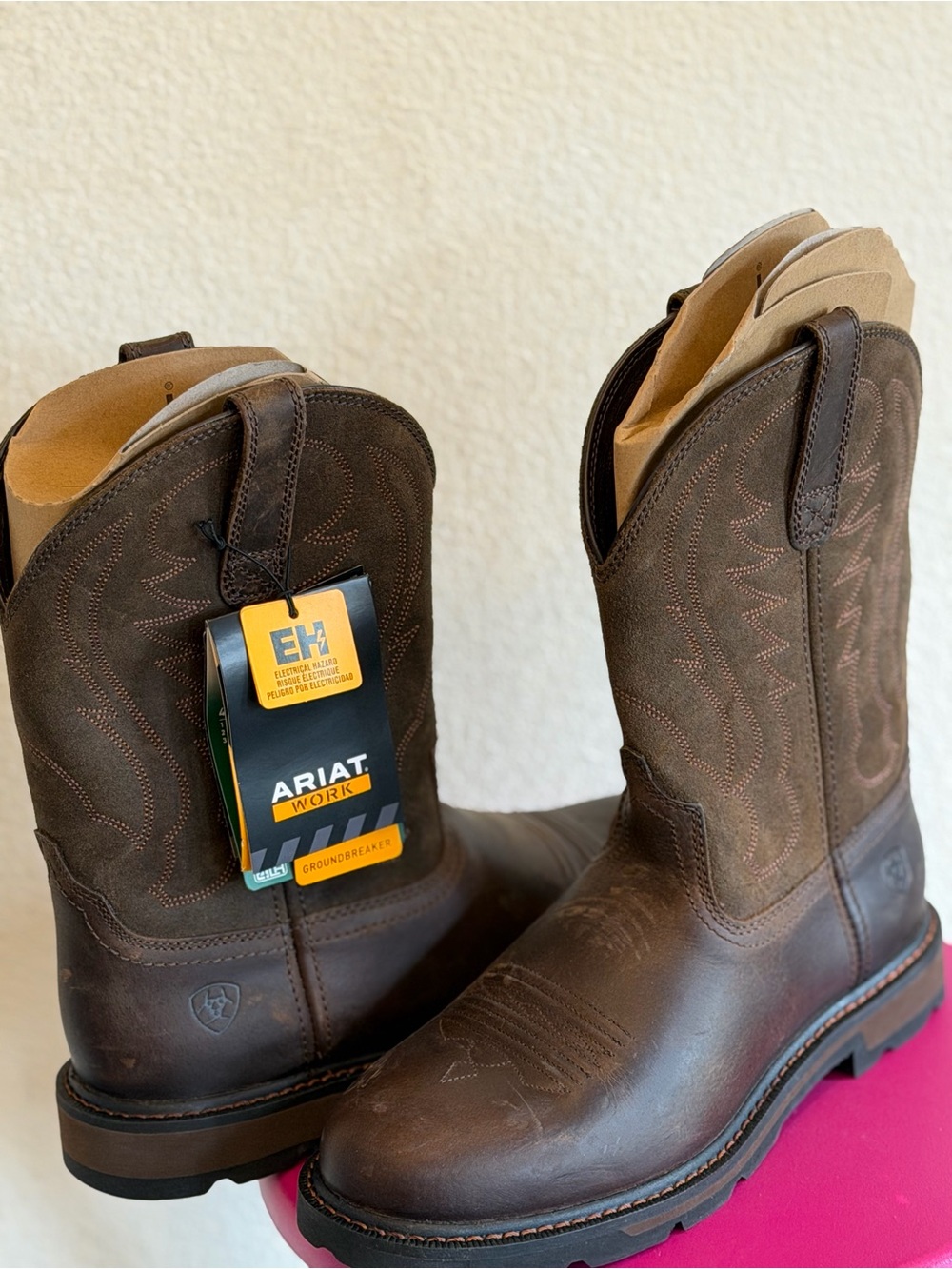 Ariat Men's Brown Work Western Boots Groundbreaker Pull On Work Boot size 9.5